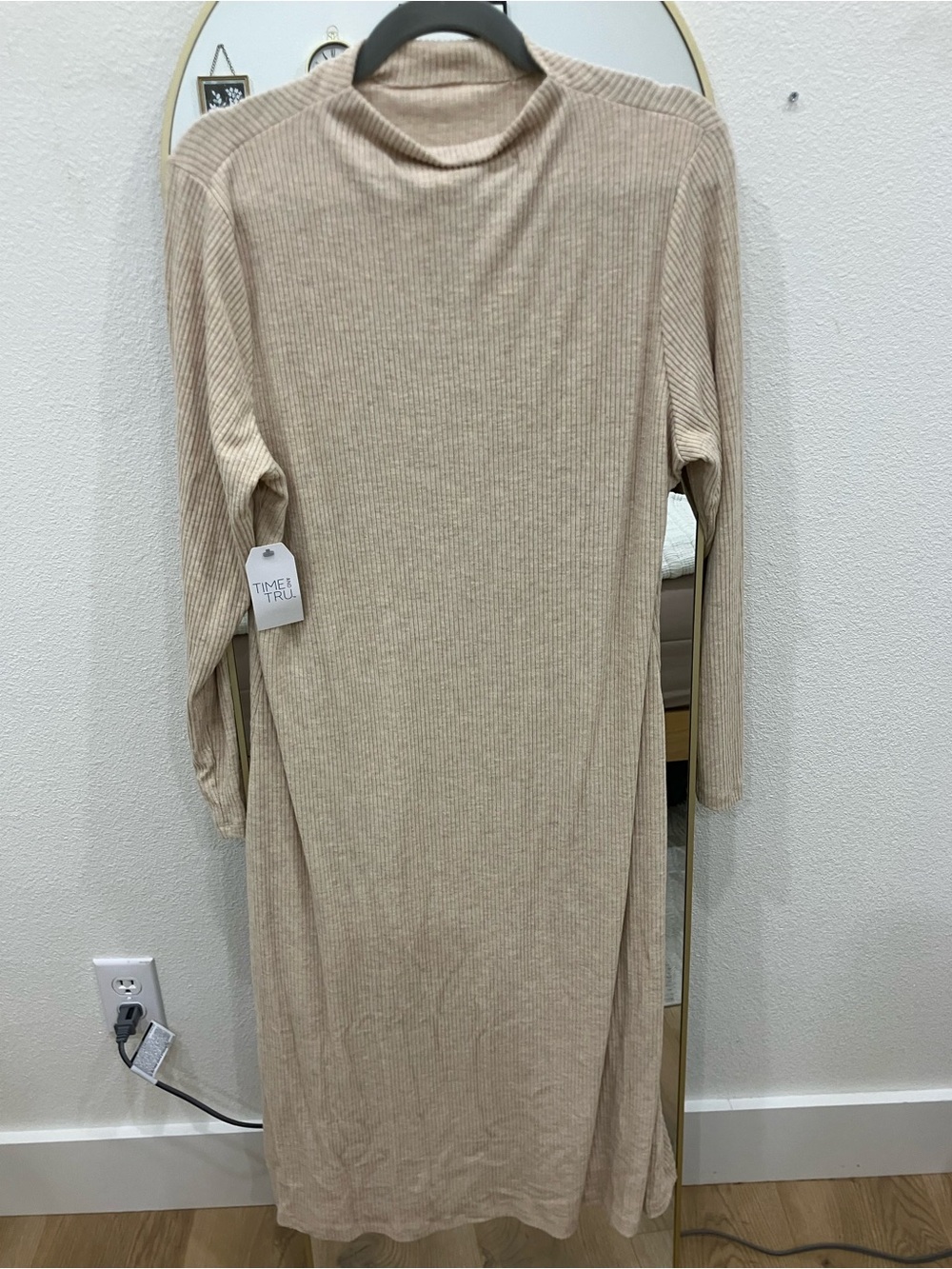 Time and Tru Beige Ribbed Long Sleeve Midi Dress . never been worn!